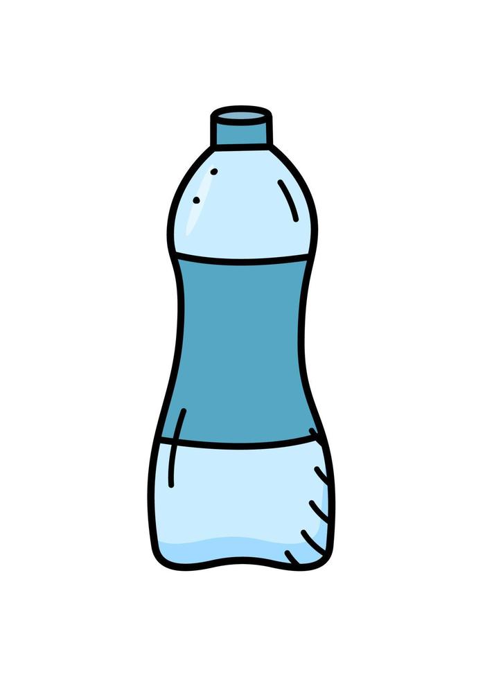 bottiglia d'acqua in plastica, illustrazione vettoriale doodle isolato su bianco.