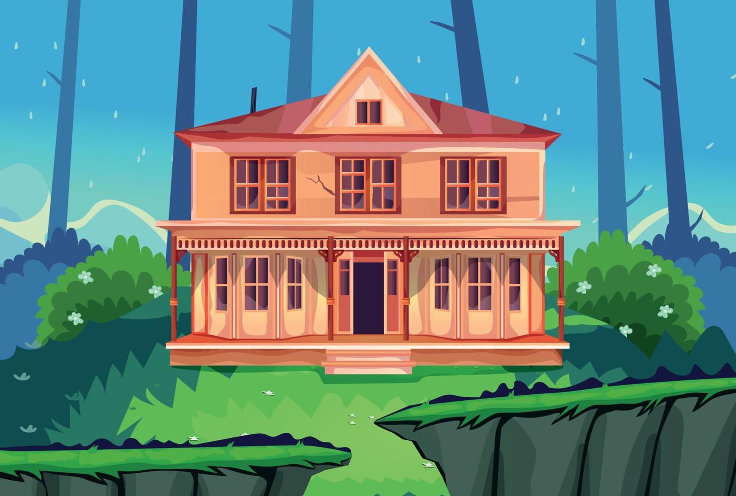 sfondo del gioco cartone animato vettore, casa nel bosco vettore