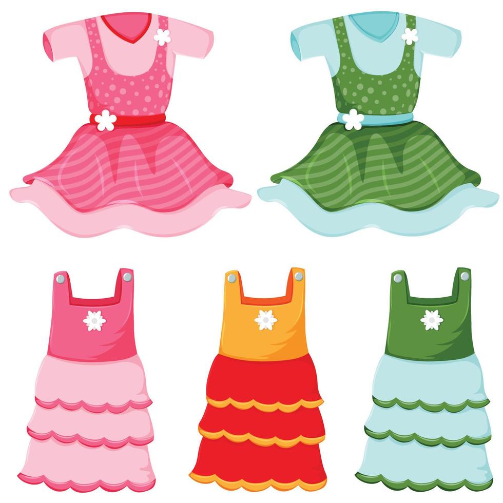 set di vestitino per bambina e bambina in più colori vettore