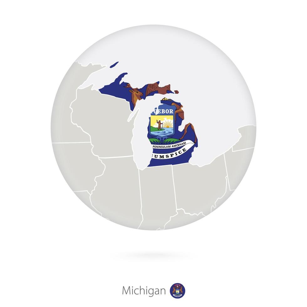 mappa dello stato del Michigan e bandiera in un cerchio. vettore