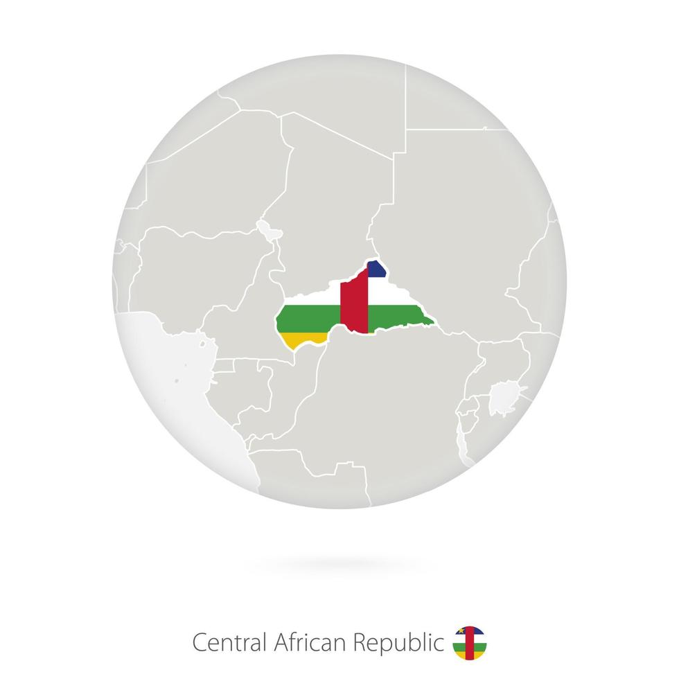 mappa della repubblica centrafricana e bandiera nazionale in un cerchio. vettore