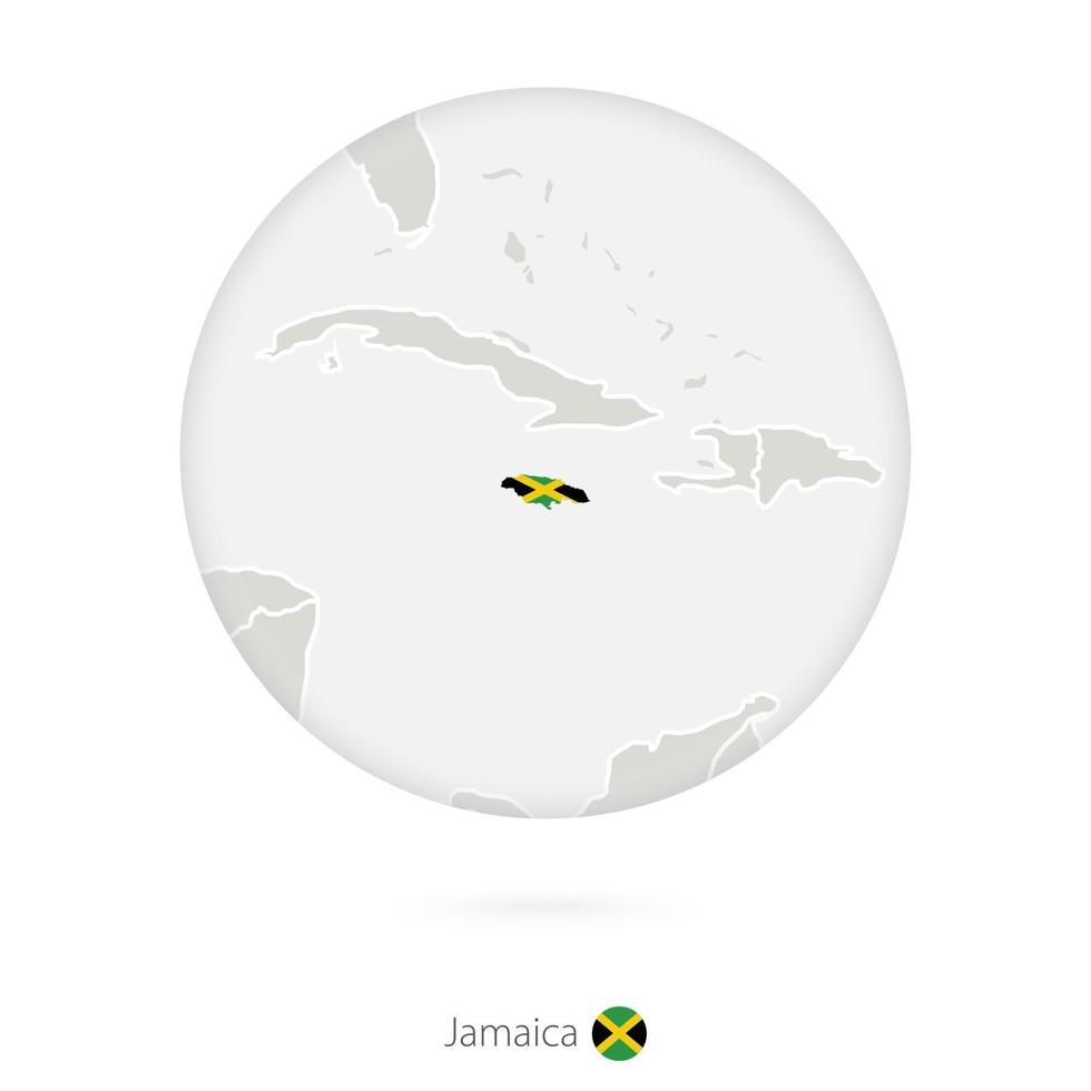 mappa della giamaica e bandiera nazionale in un cerchio. vettore