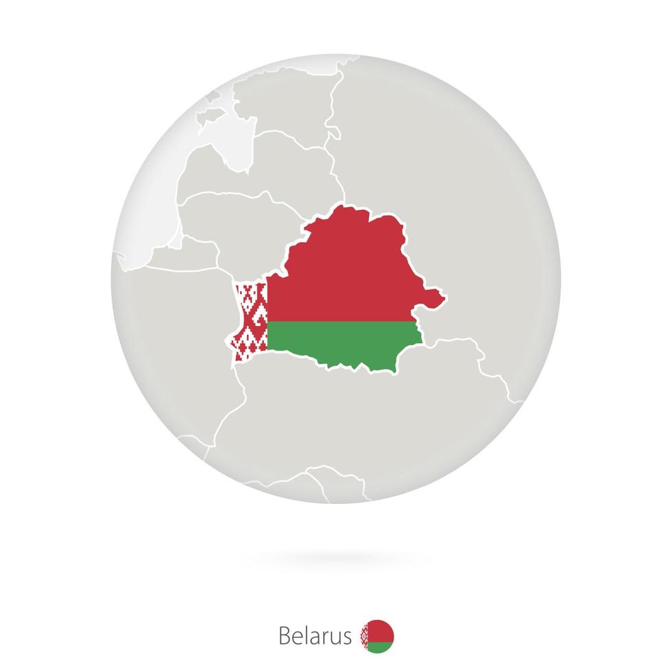 mappa della bielorussia e bandiera nazionale in un cerchio. vettore