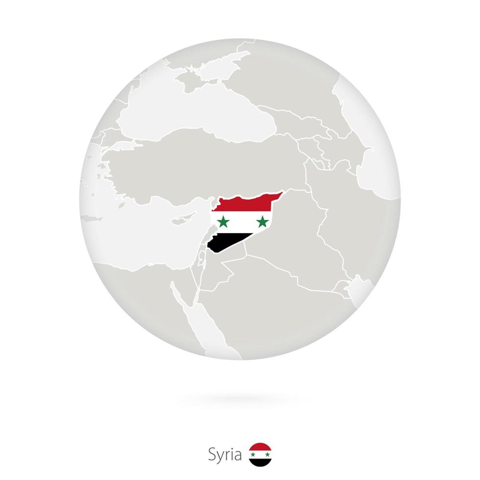 mappa della siria e bandiera nazionale in un cerchio. vettore