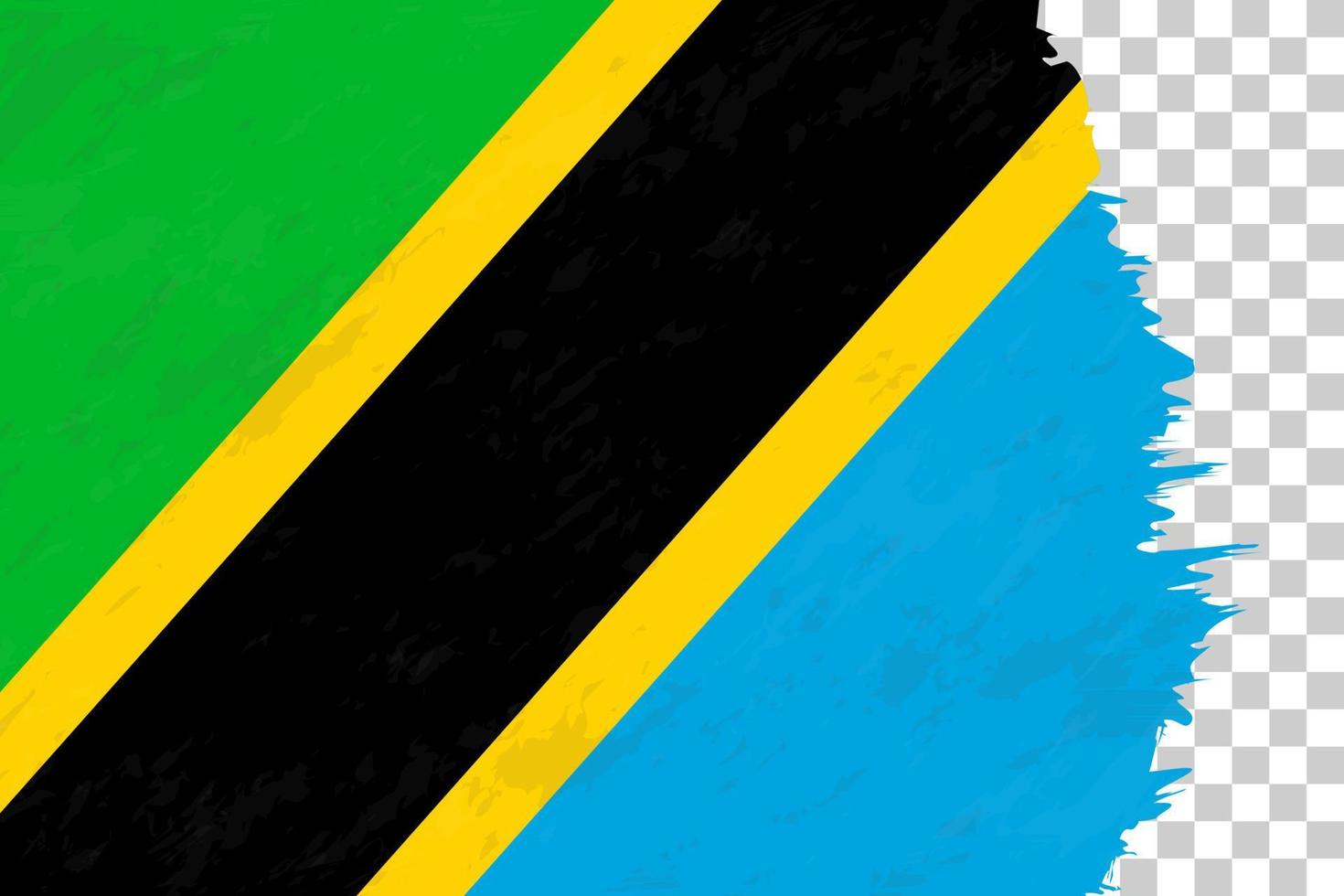 orizzontale astratto grunge spazzolato bandiera della tanzania sulla griglia trasparente. vettore