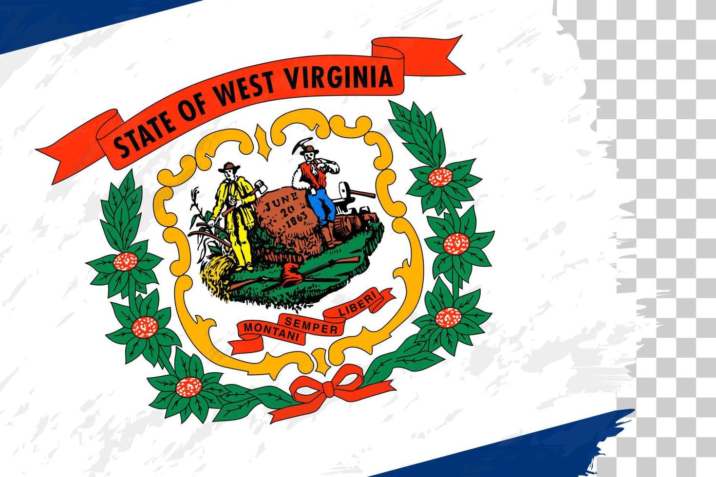bandiera spazzolata grunge astratto orizzontale della Virginia occidentale sulla griglia trasparente. vettore
