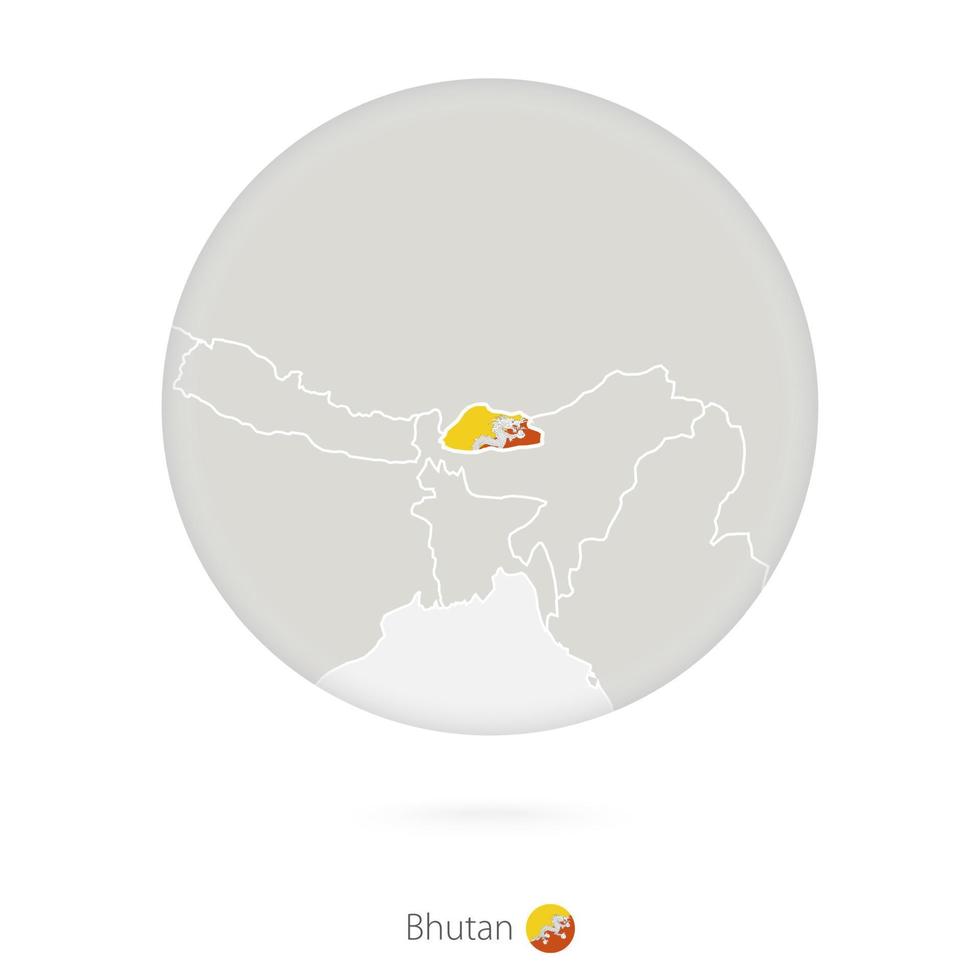 mappa del bhutan e bandiera nazionale in un cerchio. vettore