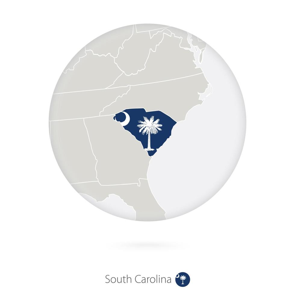 mappa dello stato della Carolina del Sud e bandiera in un cerchio. vettore