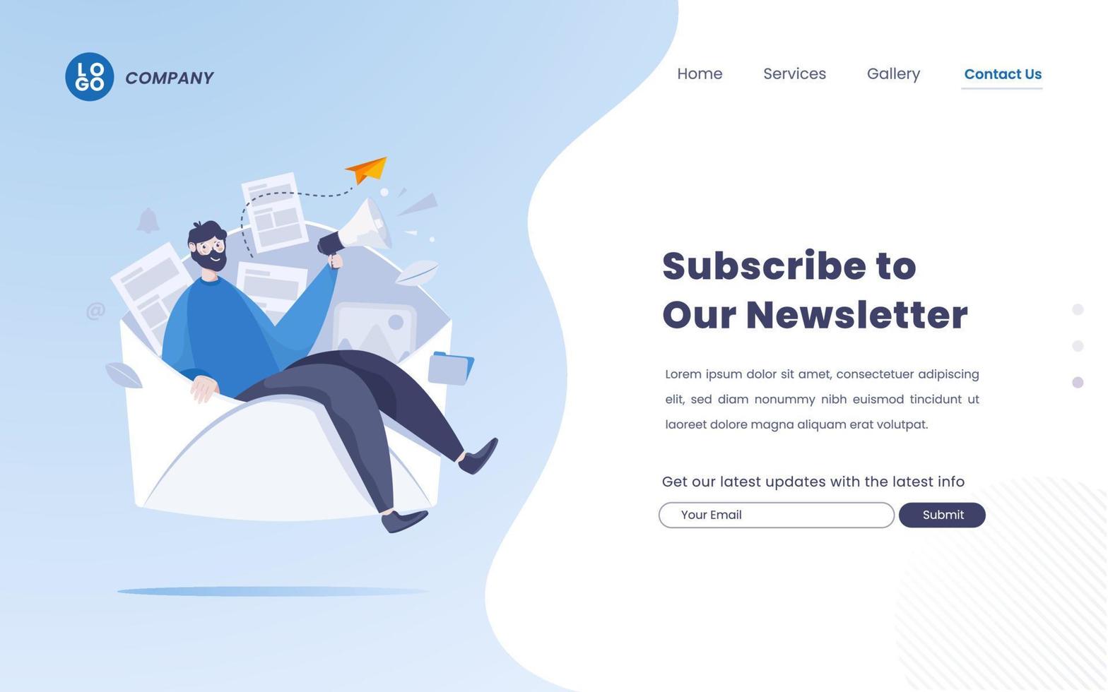 concetto di illustrazione e-mail di abbonamento alla newsletter vettore