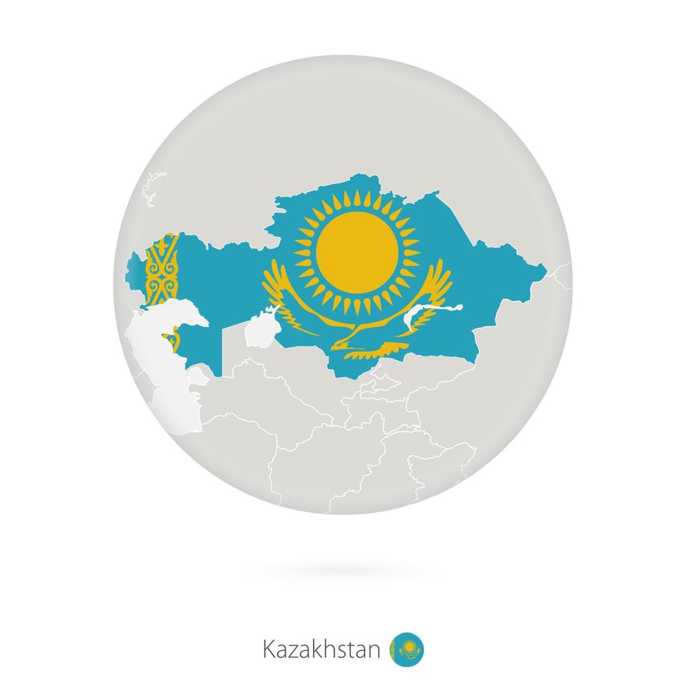 mappa del kazakistan e bandiera nazionale in un cerchio. vettore