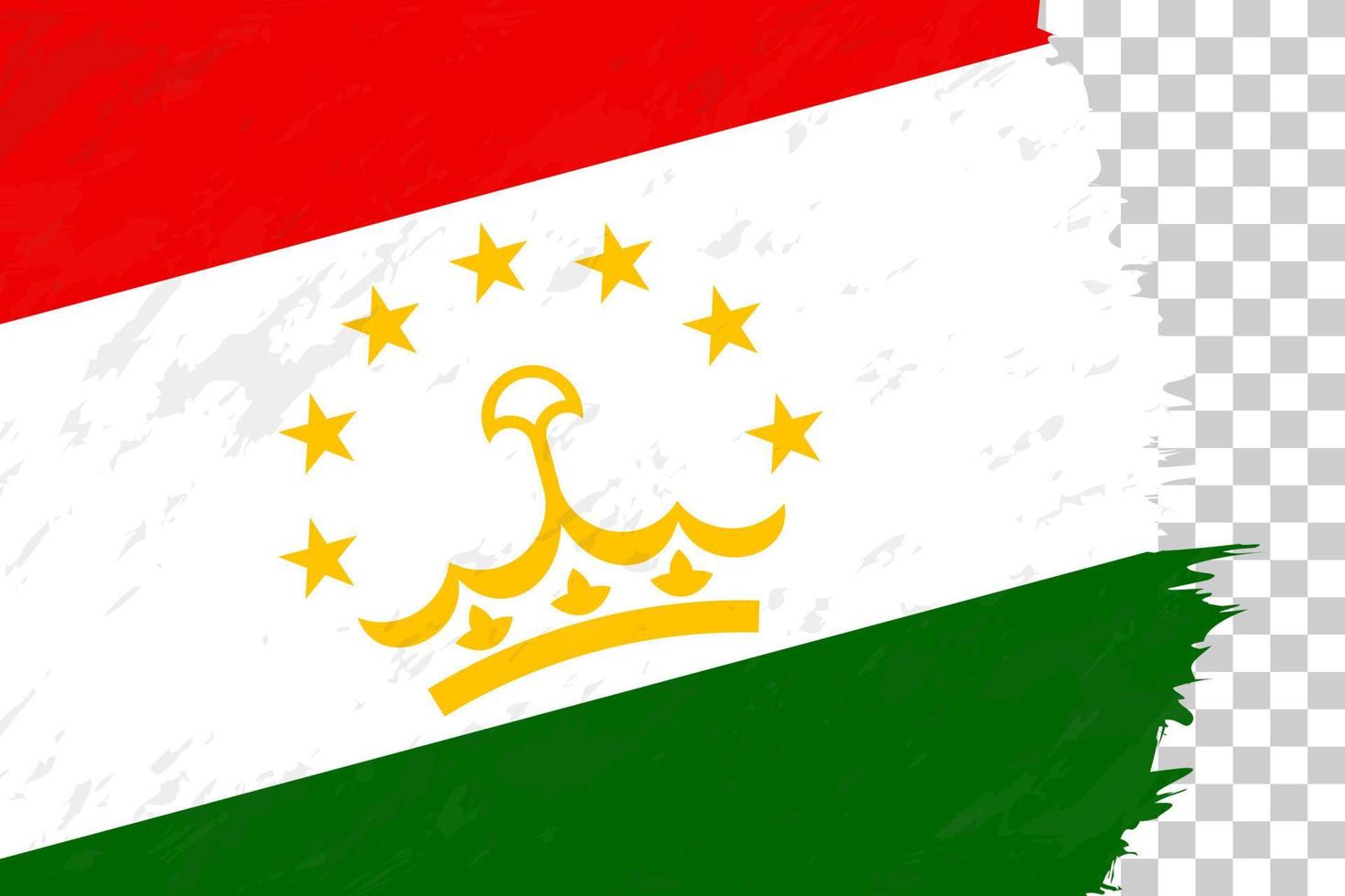 bandiera spazzolata grunge astratto orizzontale del tagikistan sulla griglia trasparente. vettore