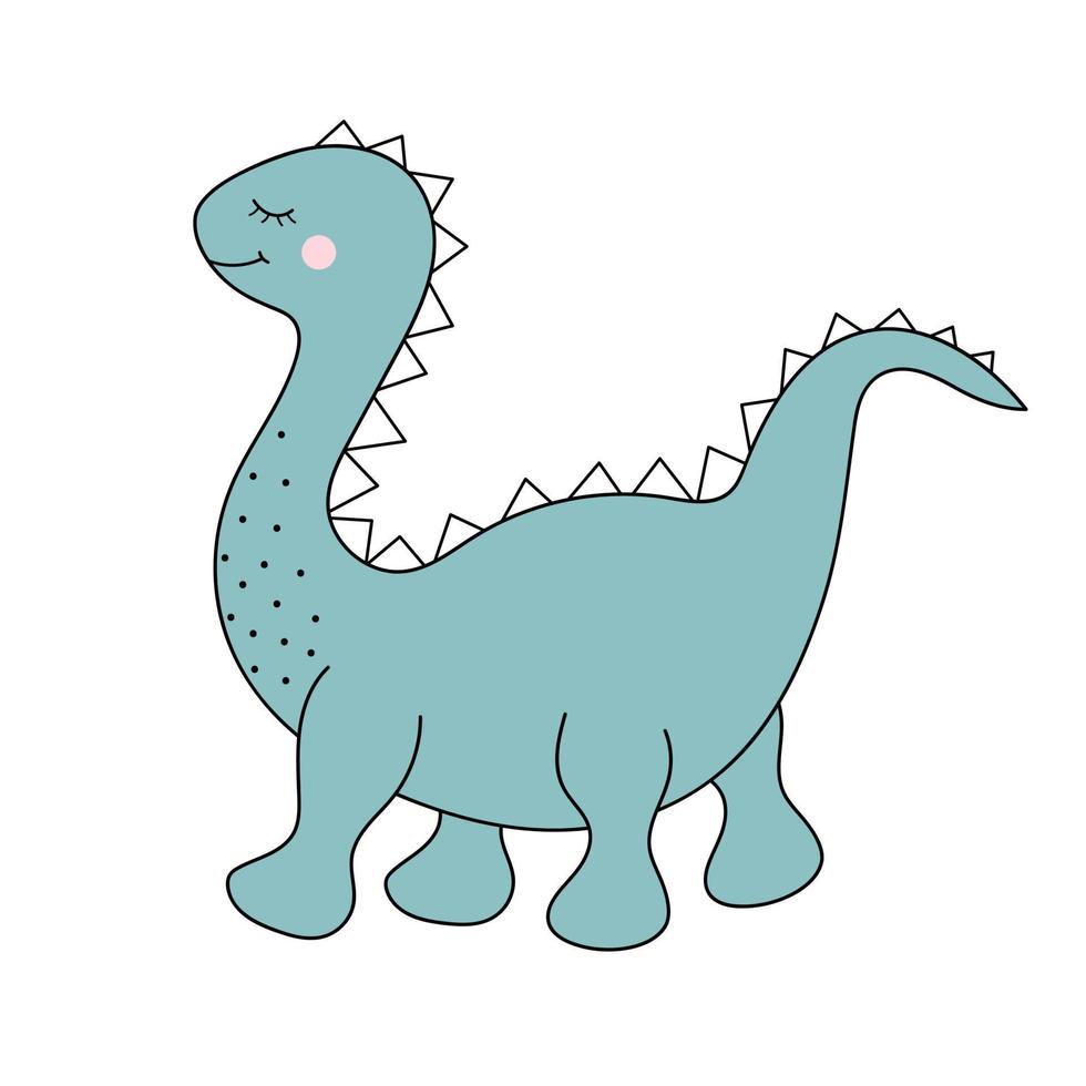 simpatico cucciolo di dinosauro. personaggio preistorico in stile doodle. vettore