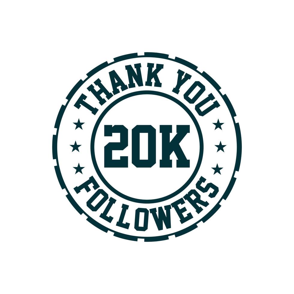 grazie celebrazione di 20k follower, biglietto di auguri per 20000 follower sociali. vettore