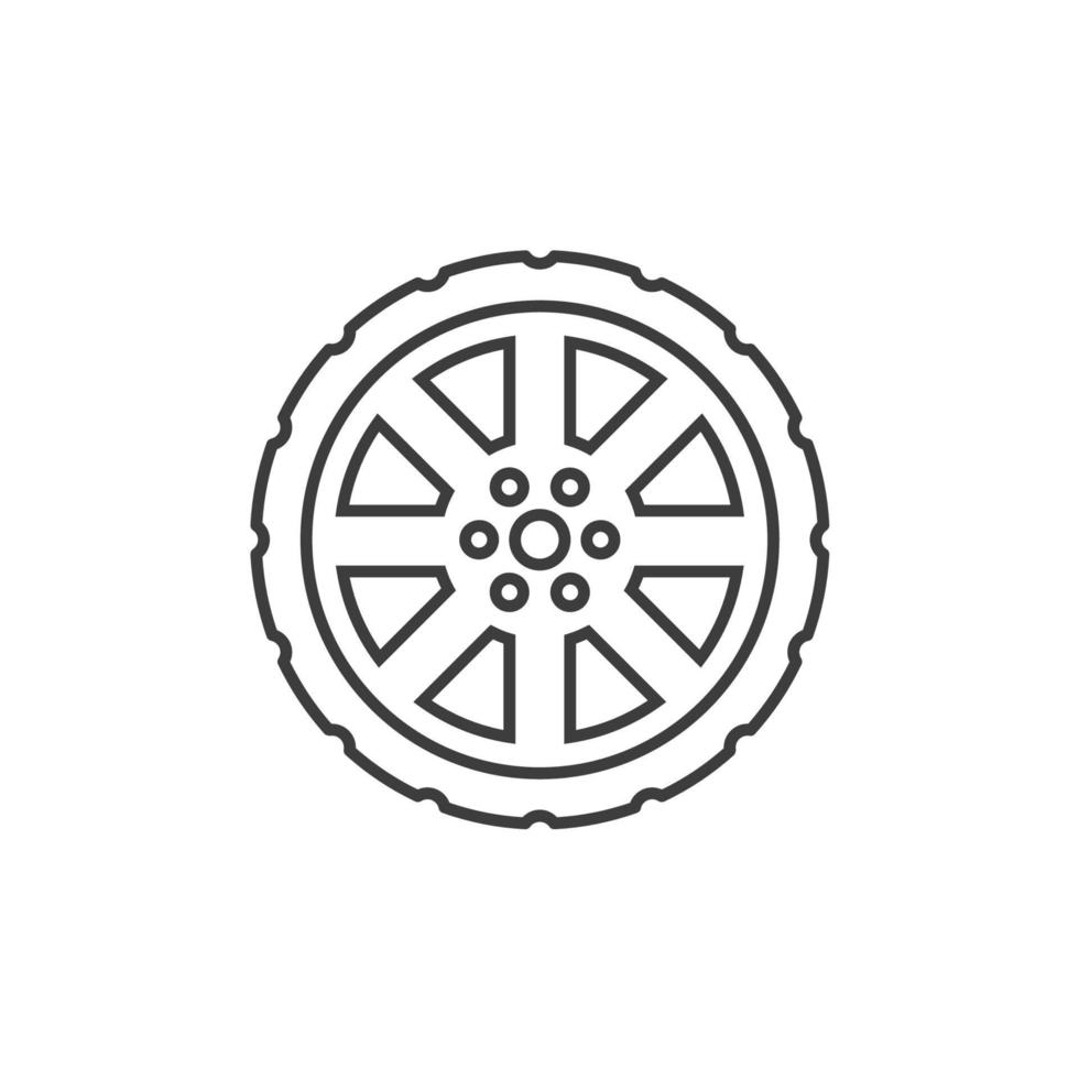 il segno vettoriale del simbolo delle ruote dell'auto è isolato su uno sfondo bianco. colore dell'icona delle ruote dell'auto modificabile.