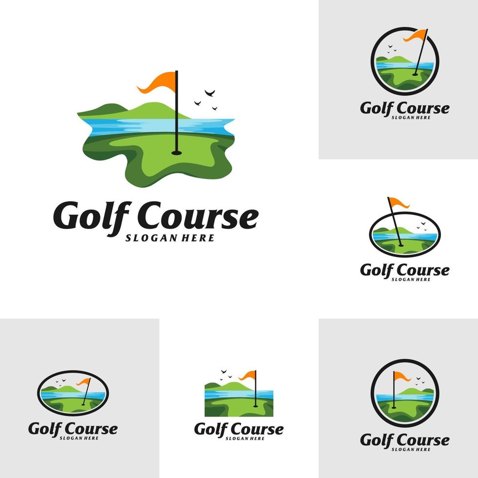 set di modello di progettazione del logo del campo da golf. vettore di concetto di logo del campo da golf. simbolo dell'icona creativa
