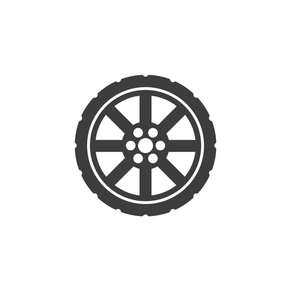 il segno vettoriale del simbolo delle ruote dell'auto è isolato su uno sfondo bianco. colore dell'icona delle ruote dell'auto modificabile.