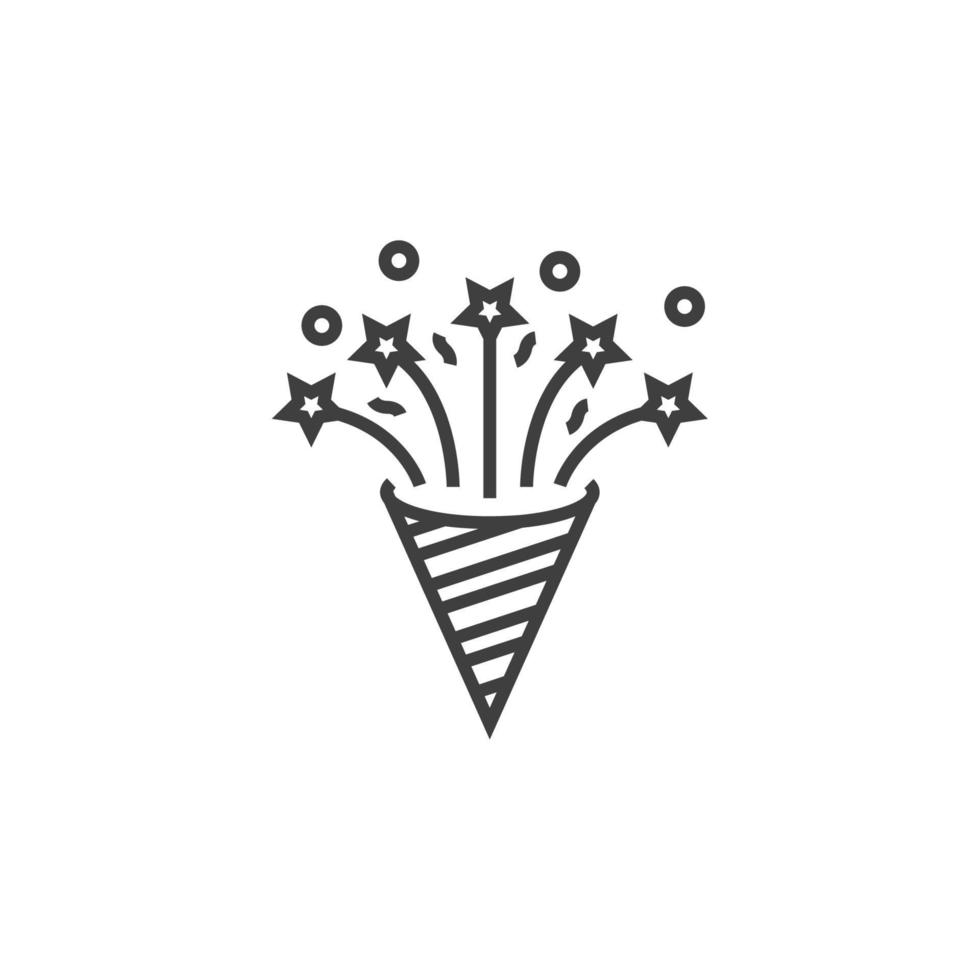 il segno vettoriale del simbolo del popper di coriandoli è isolato su uno sfondo bianco. colore icona popper coriandoli modificabile.