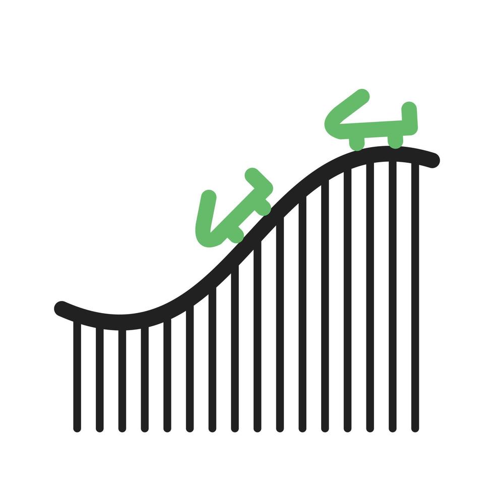 icona verde e nera della linea delle montagne russe vettore