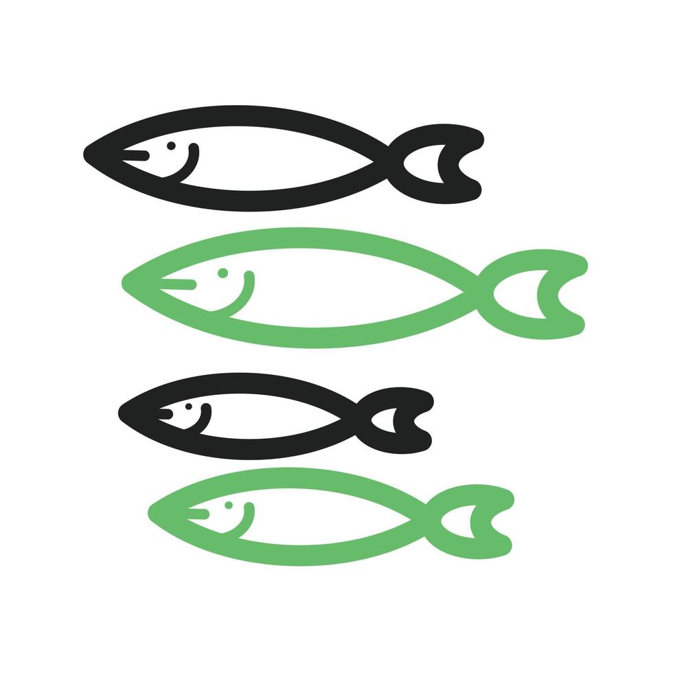 piccola linea di pesce icona verde e nera vettore