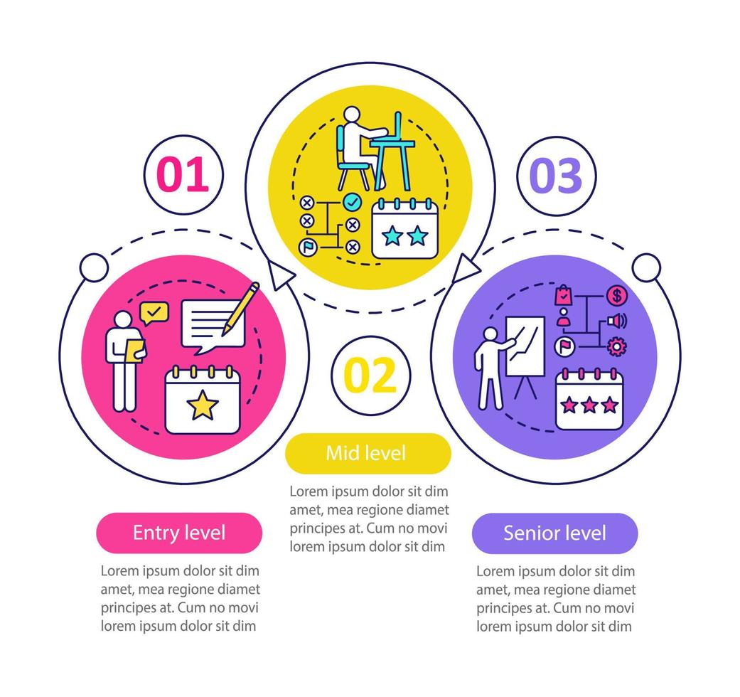 modello di infografica vettoriale di esperienza lavorativa. elementi di design di presentazione aziendale. visualizzazione dei dati con tre passaggi e opzioni. grafico della sequenza temporale del processo. layout del flusso di lavoro con icone lineari