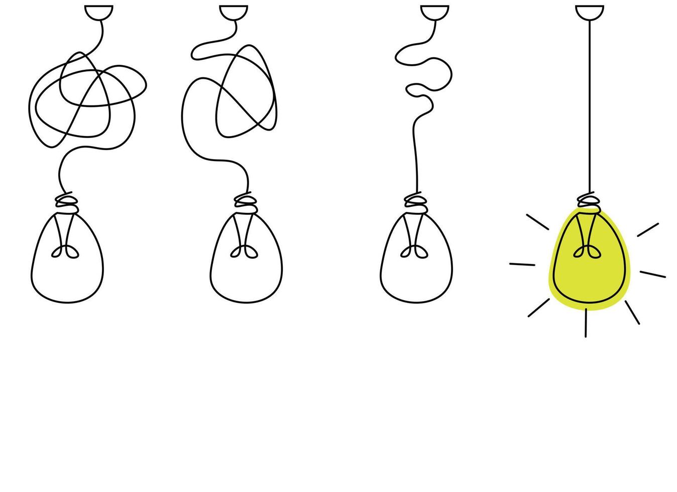 illustrazione della lampadina. idee, brainstorming, soluzione, progettazione dell'elettricità della lampadina. illustrazione vettoriale. vettore