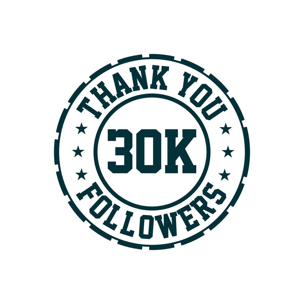 grazie celebrazione di 30k follower, biglietto di auguri per 30000 follower sociali. vettore