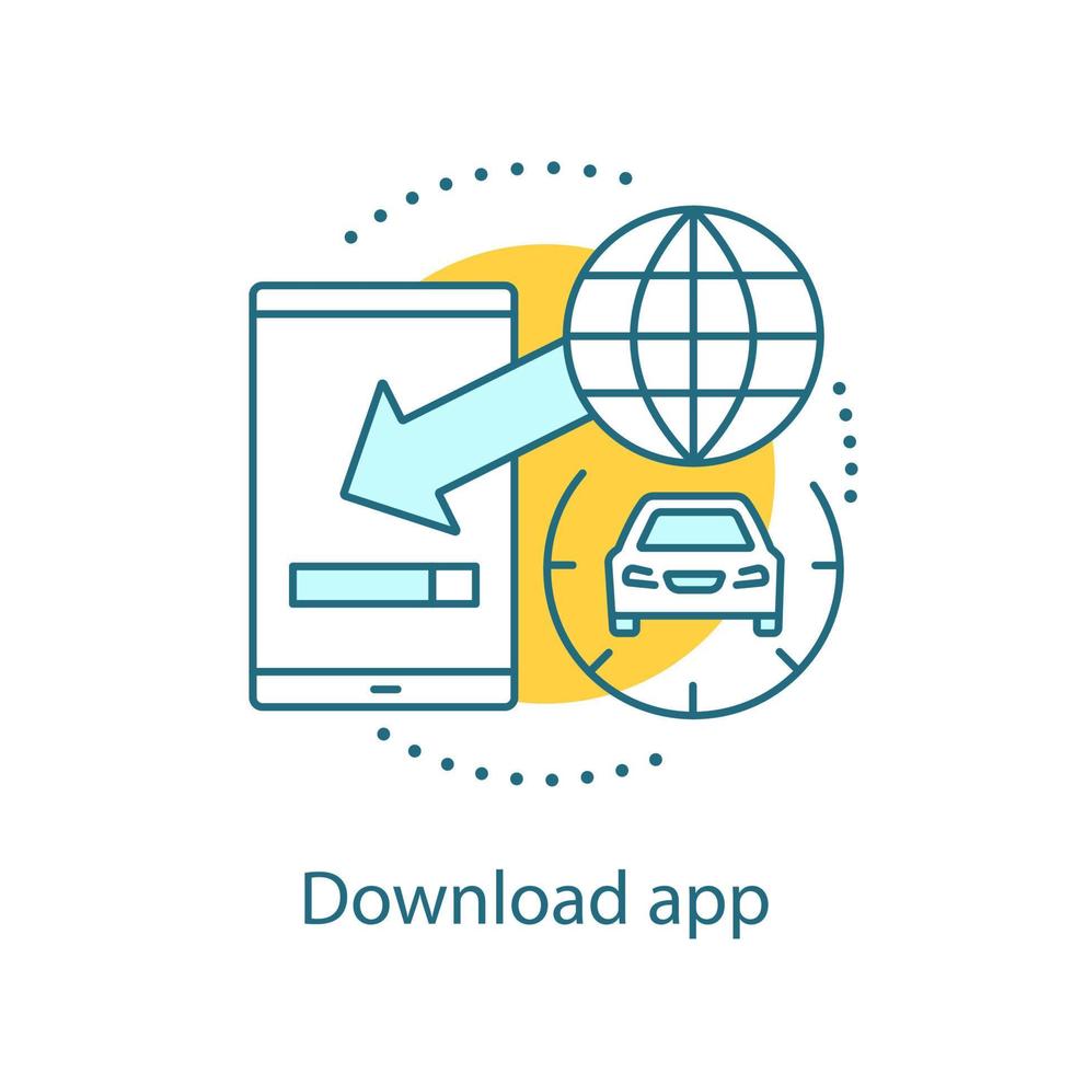 icona del concetto di download dell'app mobile. illustrazione al tratto sottile dell'idea del servizio di carpooling. ordinazione di taxi online. disegno di contorno isolato vettoriale