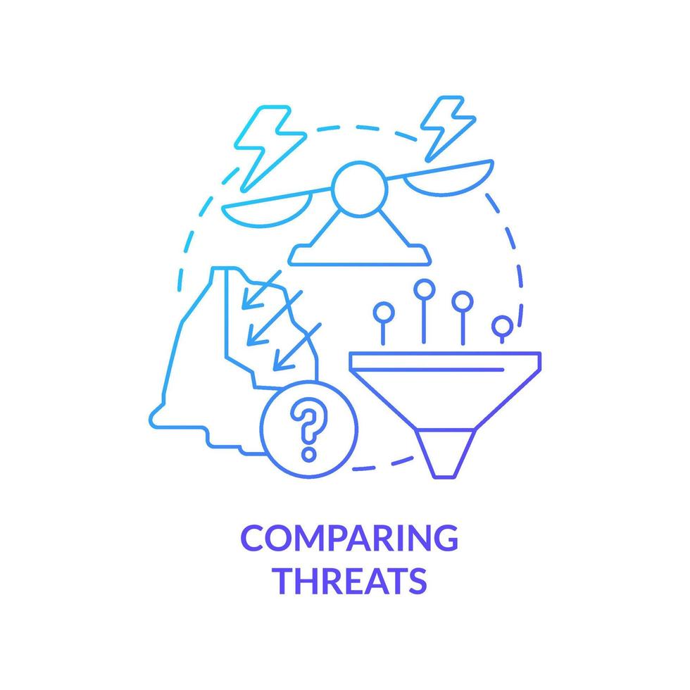confronto delle minacce icona del concetto di sfumatura blu. analisi del rischio di invasione. illustrazione della linea sottile dell'idea astratta del servizio di sicurezza nazionale. disegno di contorno isolato. vettore