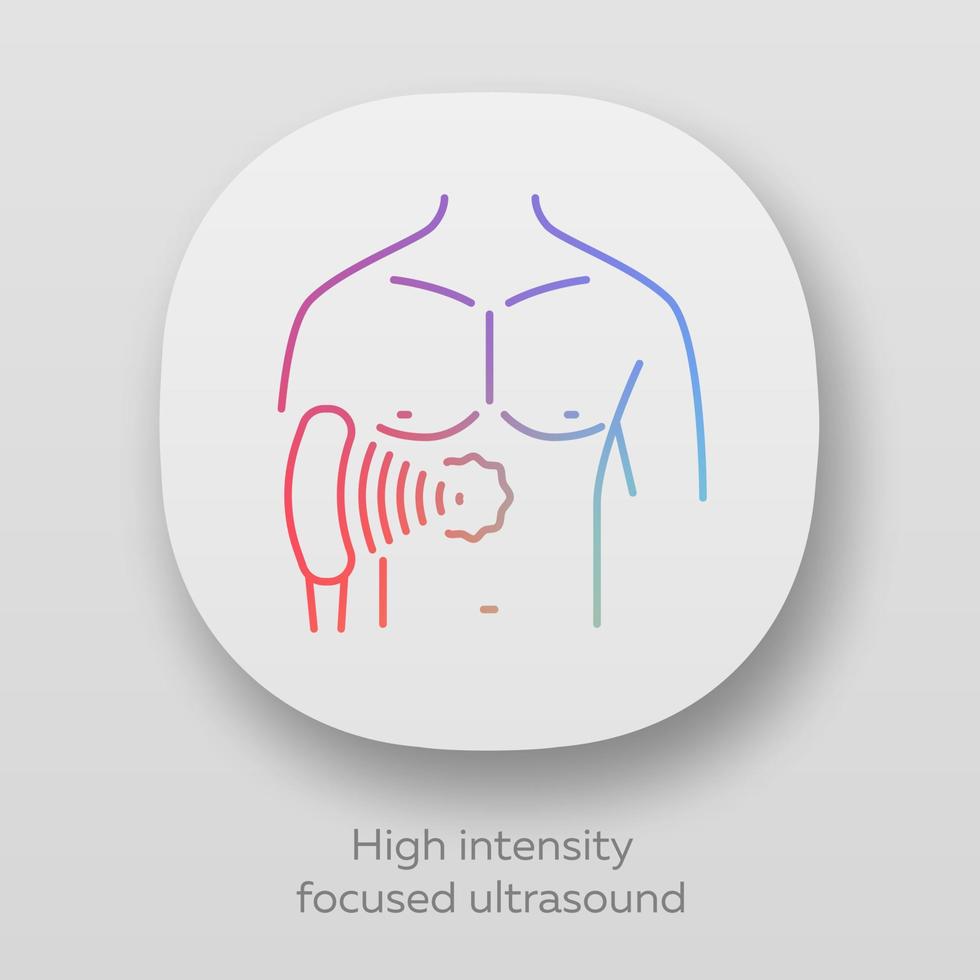 icona dell'app per ultrasuoni focalizzati ad alta intensità. hifu. tecnica terapeutica non invasiva. trattamento con onde ultrasoniche. interfaccia utente ui ux. applicazioni web o mobili. illustrazioni vettoriali isolate