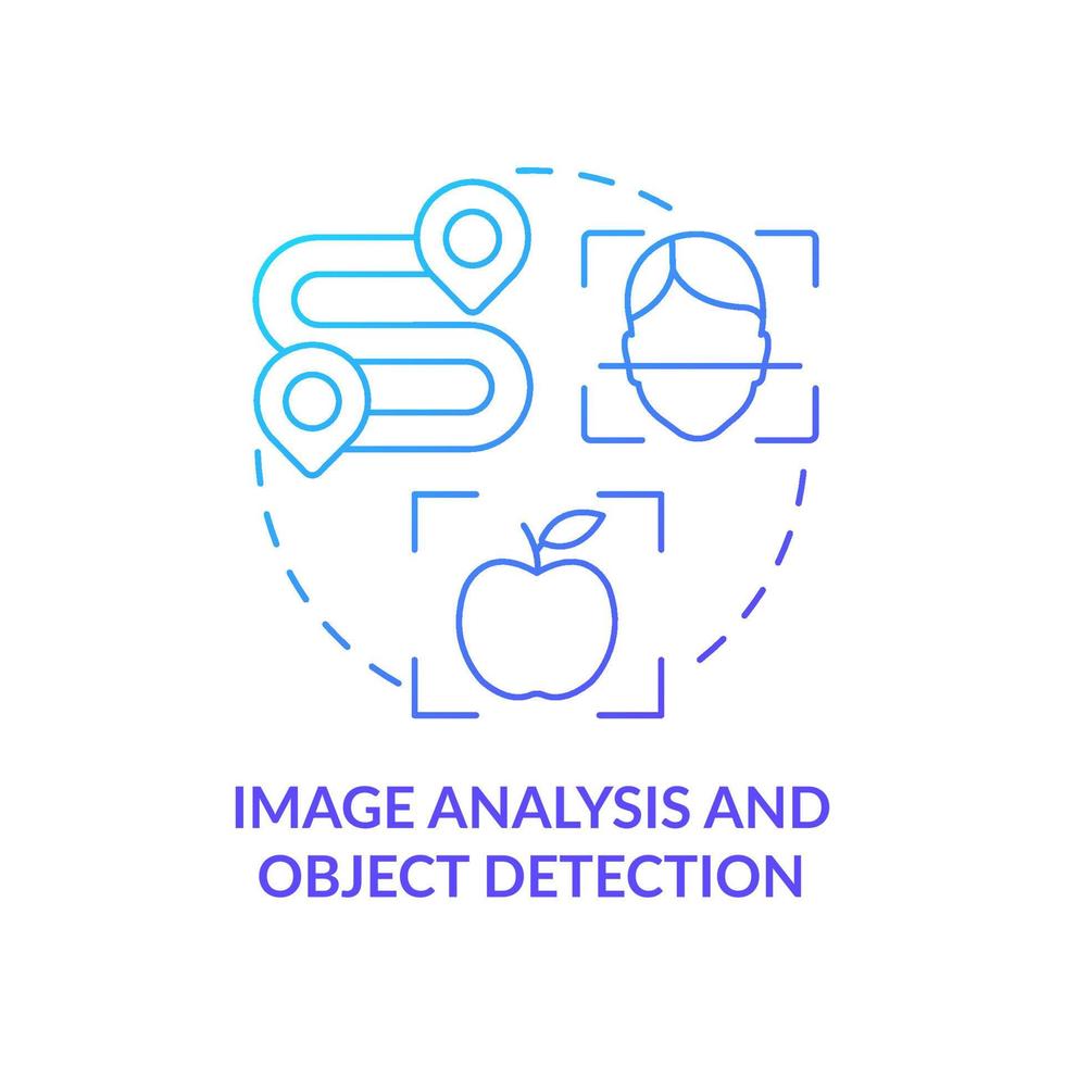 icona del concetto di gradiente blu di analisi dell'immagine e rilevamento di oggetti. intelligenza artificiale. illustrazione della linea sottile dell'idea astratta di apprendimento automatico. disegno di contorno isolato. vettore