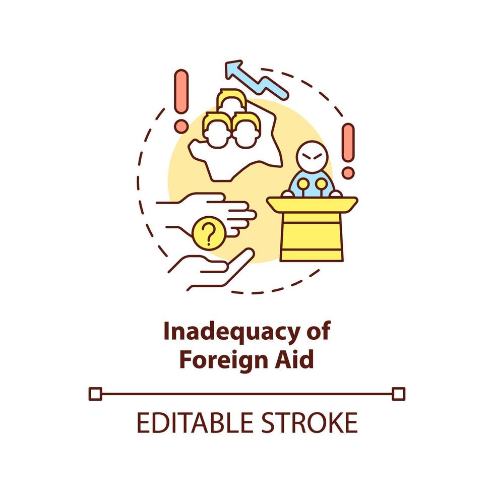 inadeguatezza dell'icona del concetto di aiuto estero. mancanza di problemi di cooperazione internazionale illustrazione al tratto sottile dell'idea astratta. disegno di contorno isolato. tratto modificabile. vettore