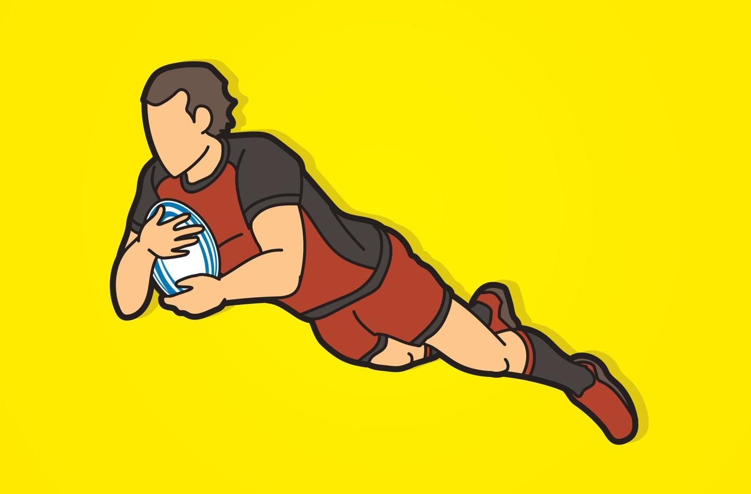 giocatore maschio di azione dei giocatori di rugby del fumetto vettore