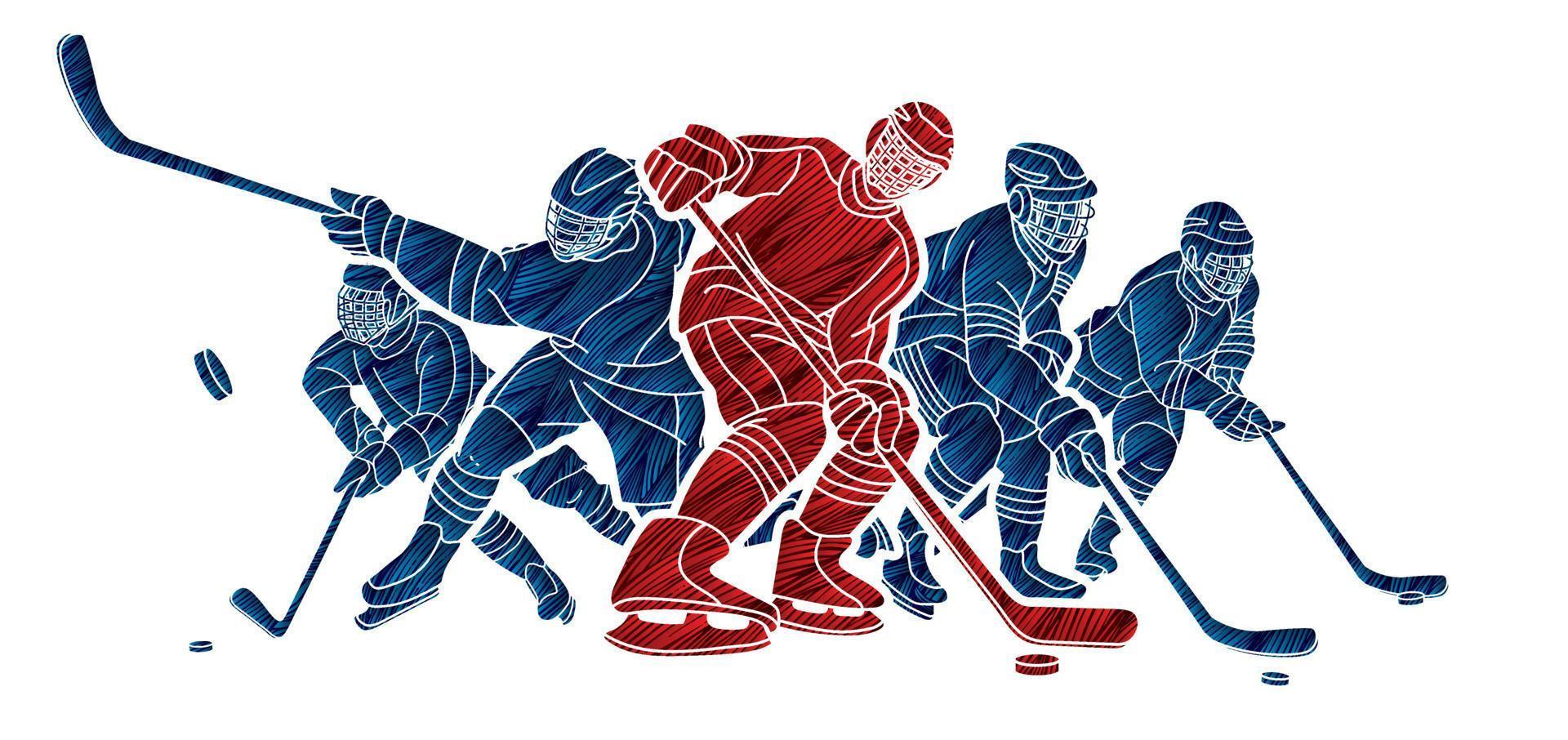 gruppo di giocatori di hockey su ghiaccio d'azione vettore