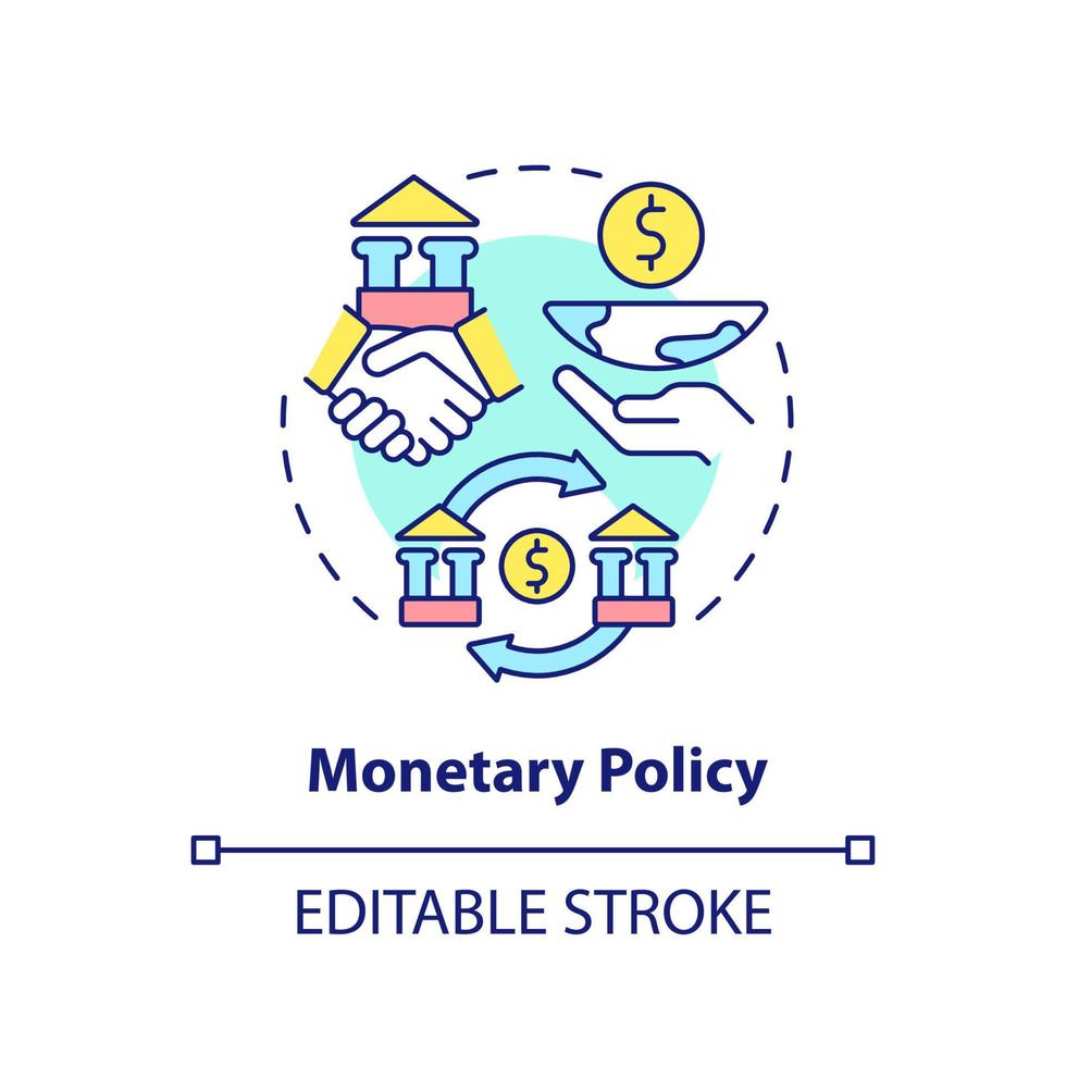 icona del concetto di politica monetaria. cooperazione per il recupero sostenibile dopo l'illustrazione della linea sottile dell'idea astratta covid. disegno di contorno isolato. tratto modificabile. vettore