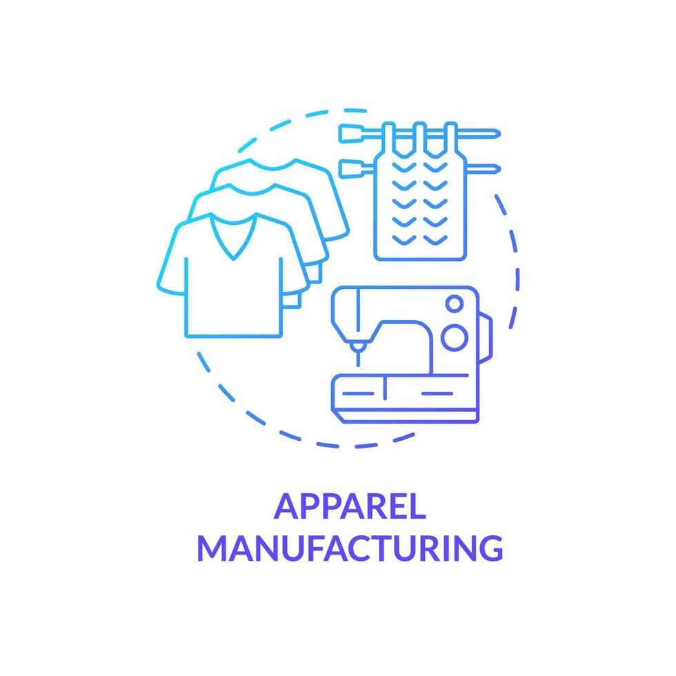 icona del concetto di sfumatura blu per la produzione di abbigliamento. produzione di abbigliamento e abbigliamento. illustrazione della linea sottile dell'idea astratta del sottosettore di affari. disegno di contorno isolato. vettore