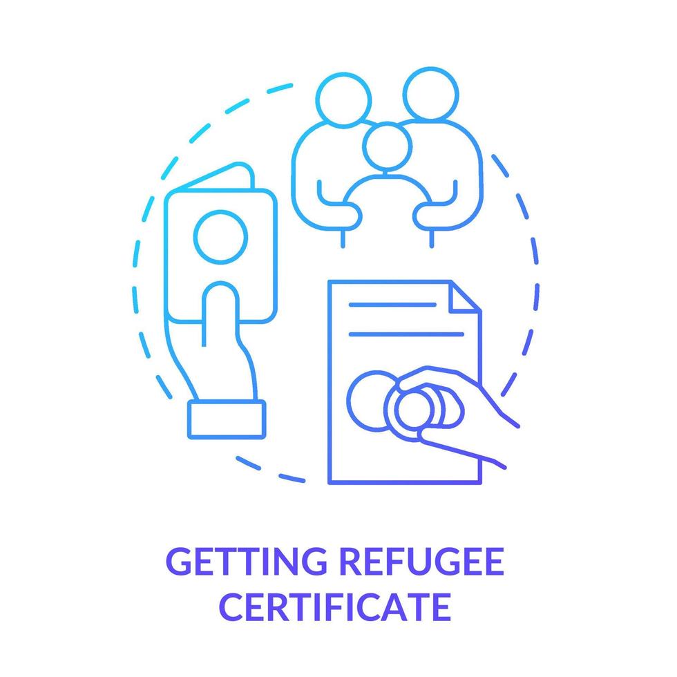 ottenere l'icona del concetto di sfumatura blu del certificato di rifugiato. protezione internazionale. effetti personali e documenti idea astratta linea sottile illustrazione. disegno di contorno isolato. vettore