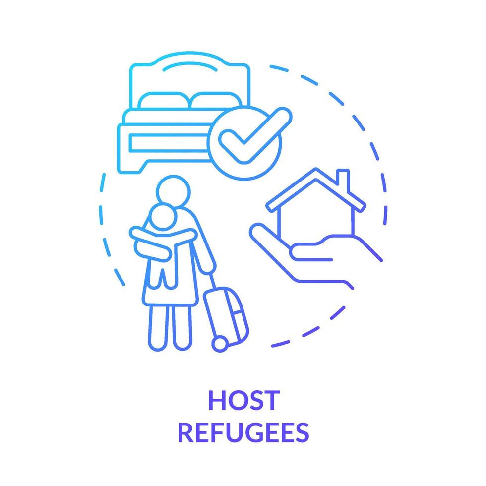 icona del concetto di sfumatura blu del rifugiato ospitante. fornire casa e stanza. alloggi temporanei. aiutare i rifugiati idea astratta linea sottile illustrazione. disegno di contorno isolato. vettore