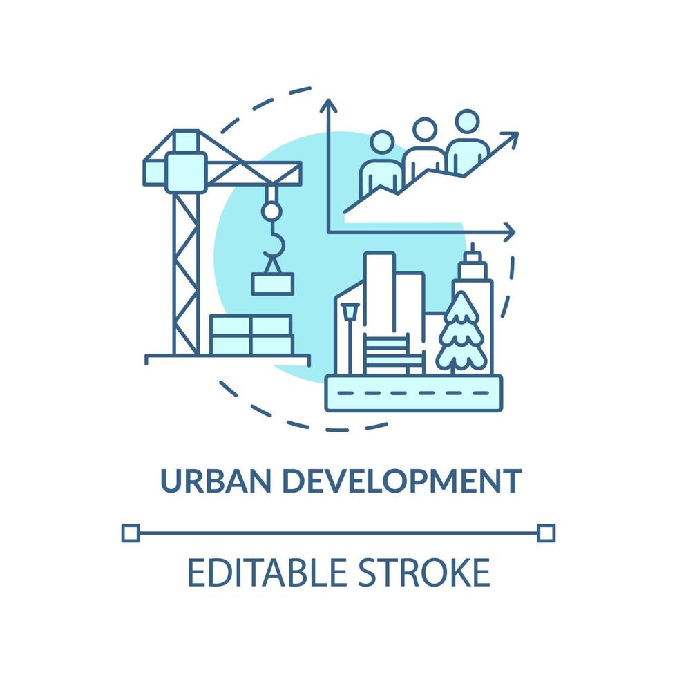 icona del concetto turchese di sviluppo urbano. crescita demografica. esempio di pianificazione sociale illustrazione al tratto sottile di idea astratta. disegno di contorno isolato. tratto modificabile. vettore