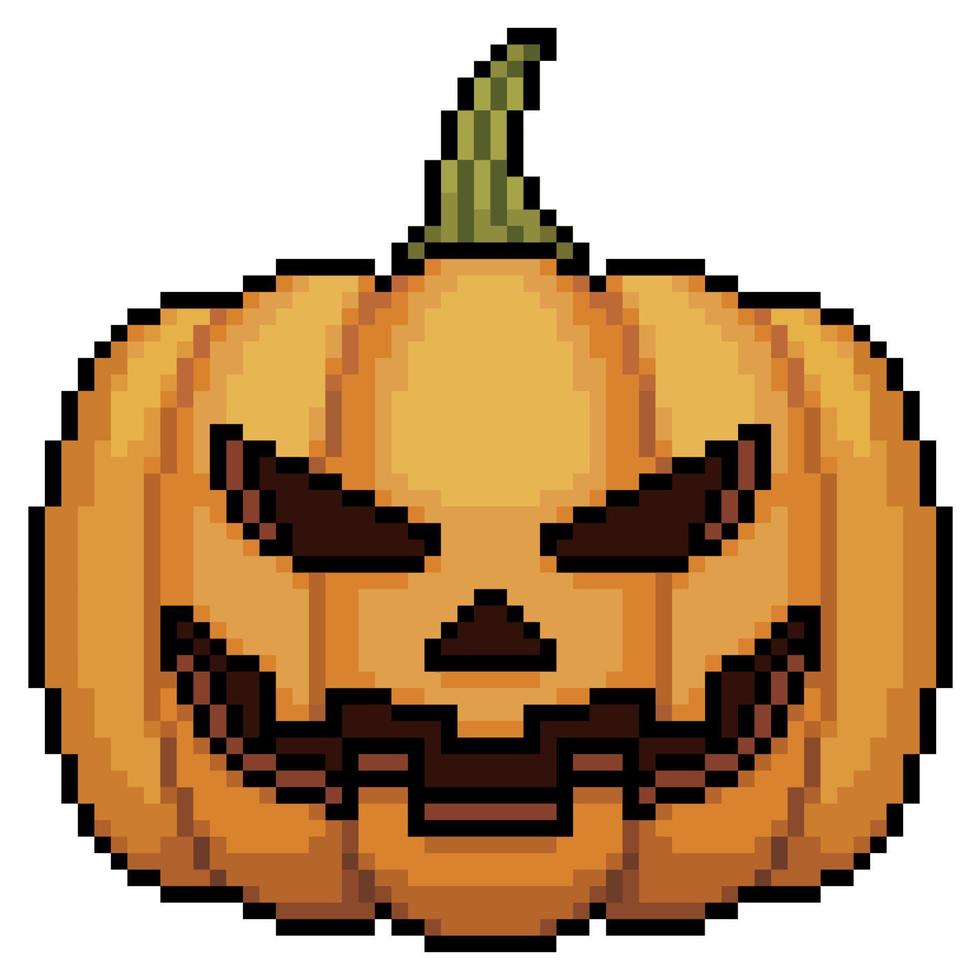 icona della zucca di halloween pixel art per il gioco a 8 bit su sfondo bianco. vettore