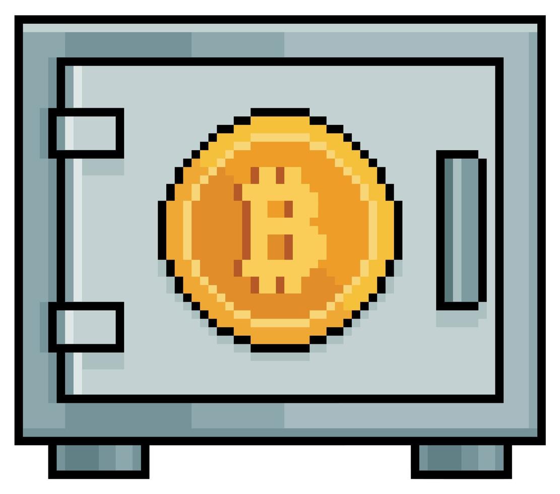 caveau bitcoin pixel art. archivia in modo sicuro l'icona del vettore di criptovalute per il gioco a 8 bit su sfondo bianco