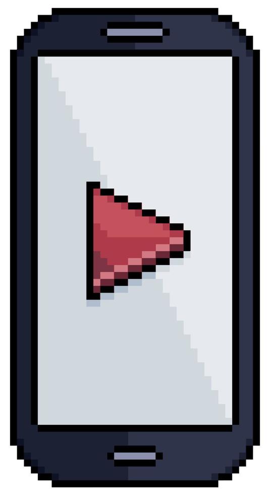 telefono cellulare pixel art con icona di riproduzione icona vettoriale per gioco a 8 bit su sfondo bianco