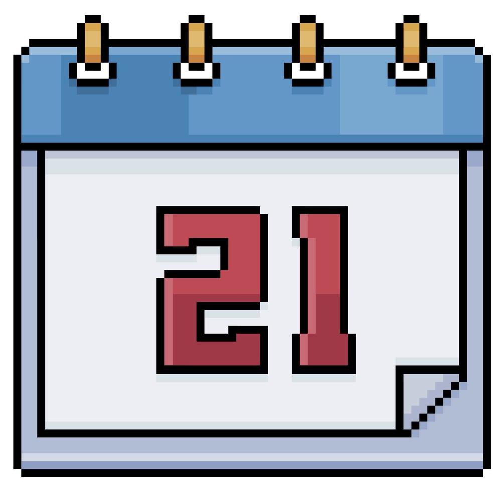 calendario pixel art con data 21. giorno 21. giorno festivo 21 icona vettore per gioco a 8 bit su sfondo bianco