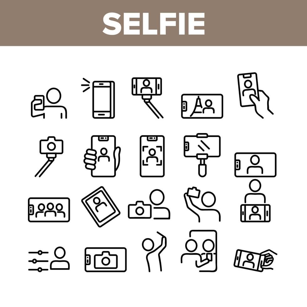 selfie foto fotocamera raccolta icone set vettoriale