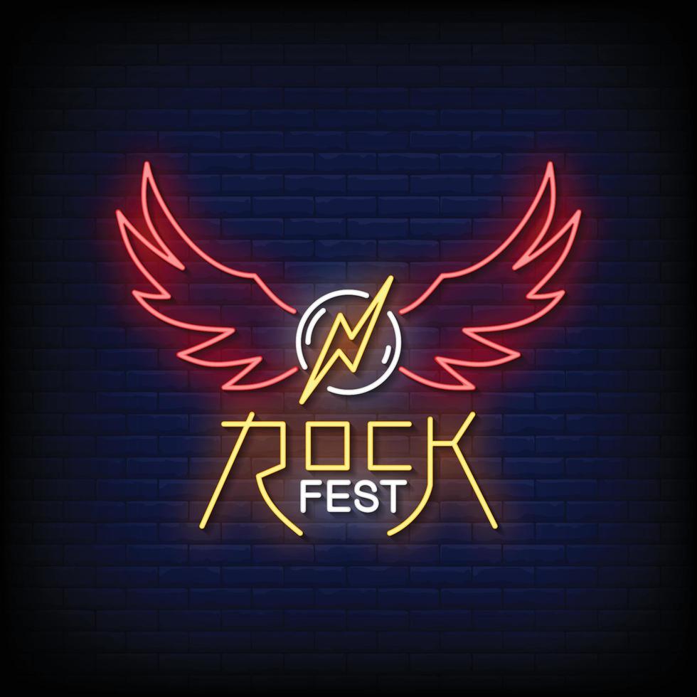 festival rock dell'insegna al neon con il vettore del fondo del muro di mattoni