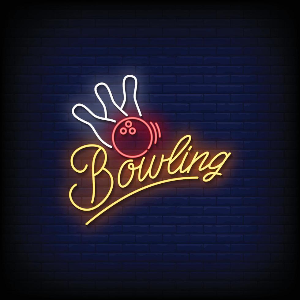 insegna al neon bowling con il vettore del fondo del muro di mattoni