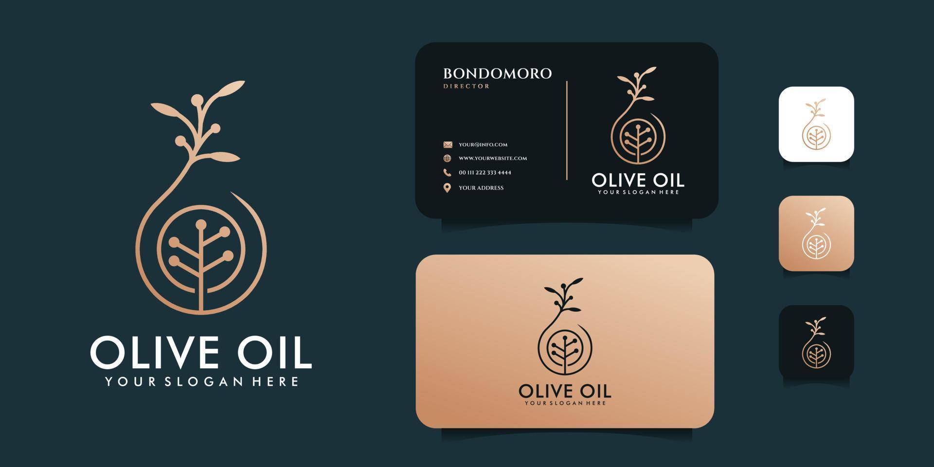 design del logo di olio d'oliva di lusso con modello di biglietto da visita vettore