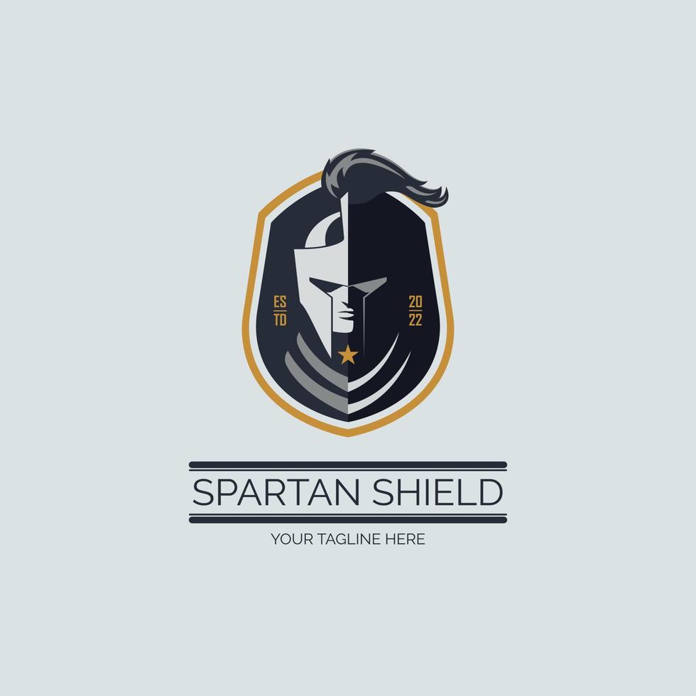 modello di progettazione del logo dello scudo del guerriero spartano del gladiatore per il marchio o l'azienda vettore