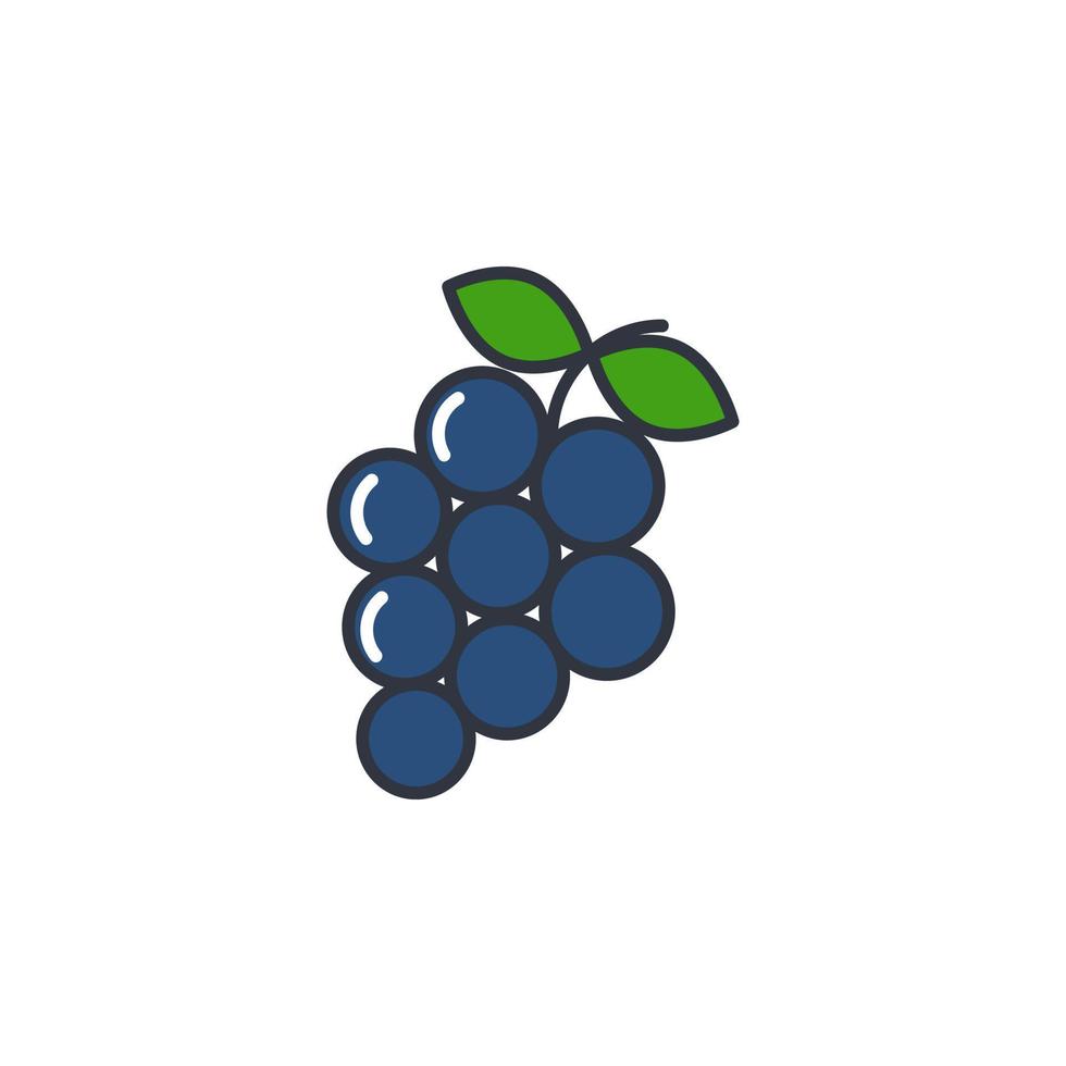 illustrazione vettoriale dell'icona della linea di colore dell'uva blu del ramo