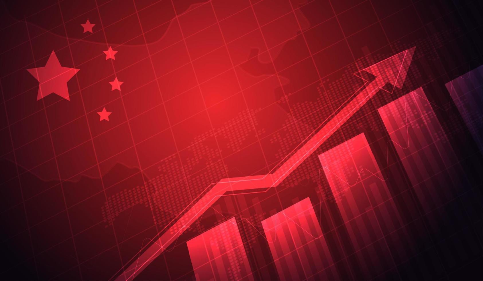 grafico in crescita sullo sfondo della bandiera cinese candeliere grafico borsa del mercato azionario e grafico grafico finanza aziendale investimento di denaro sul tabellone. disegno vettoriale