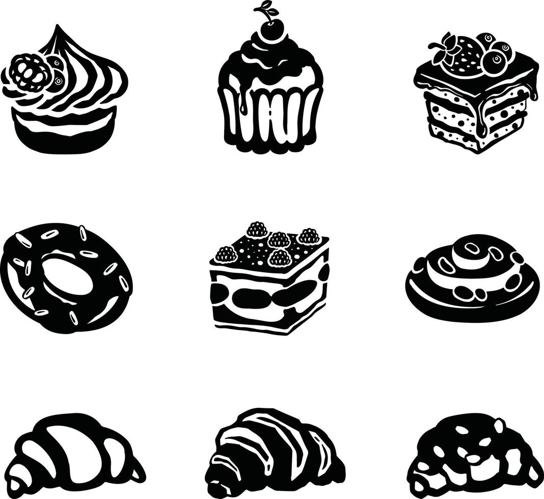 set di dolci torta dessert, illustrazione disegnata a mano vettore